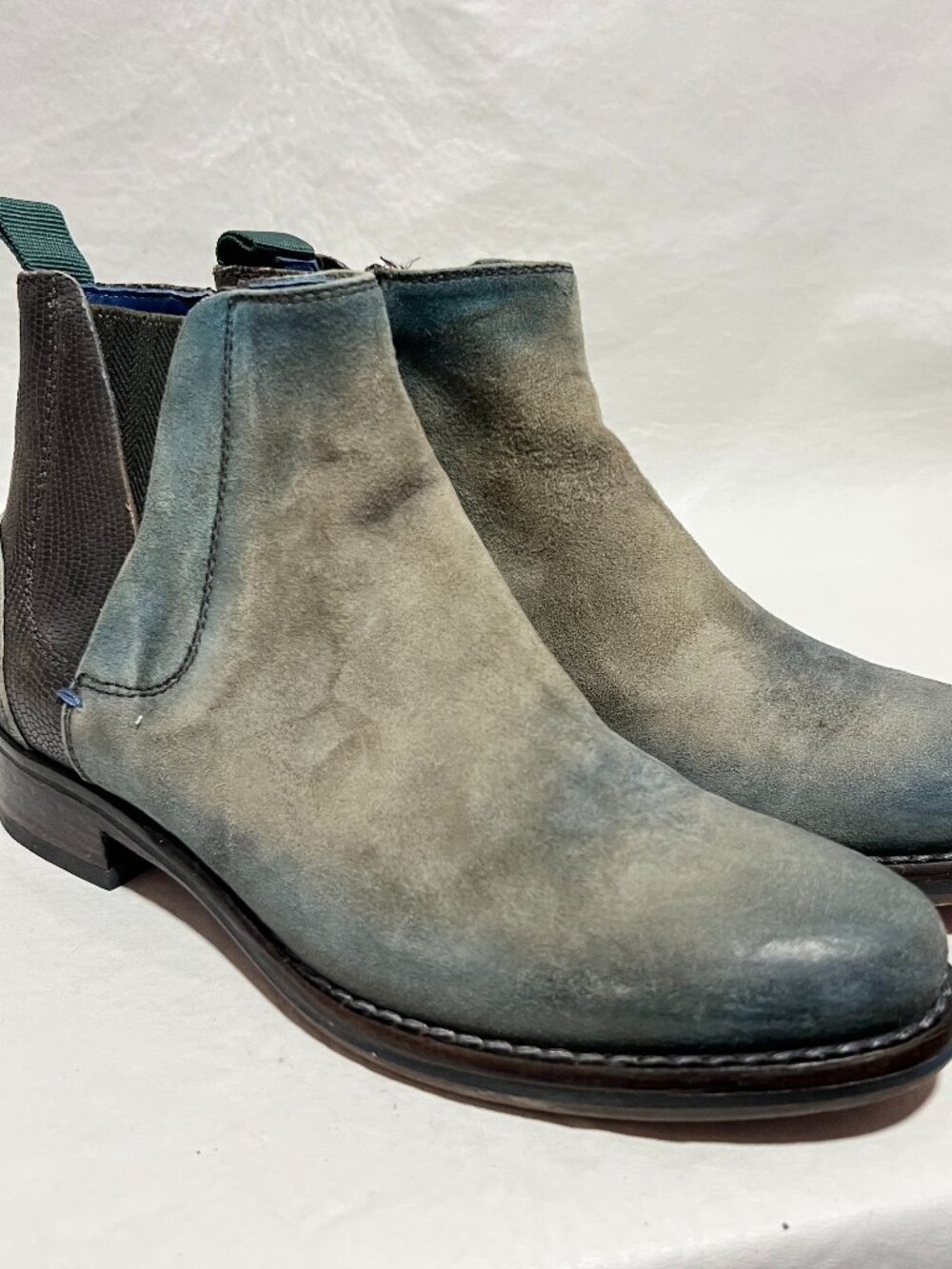 Sundance boots blue gray leather 37 6.5 womens chelsea booties block heel